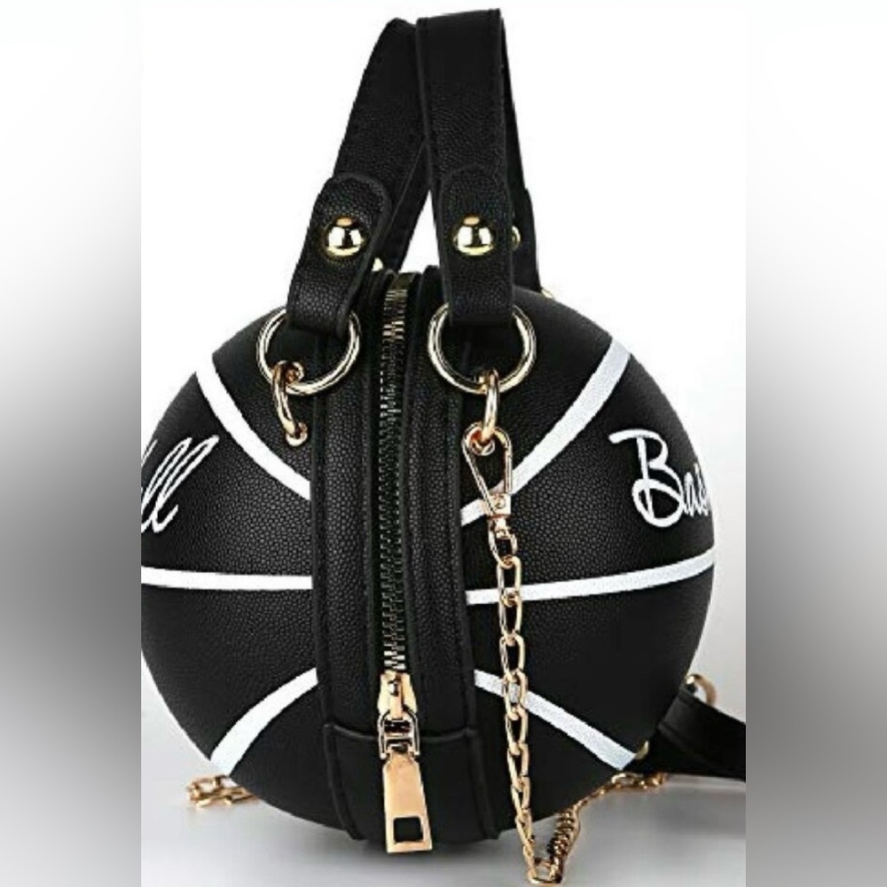 Basketball Shaped New PU Crossbody Bag - Black - Picture 3 of 3